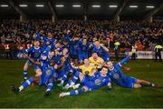10 November 2023; Waterford players celebrate after the SSE Airtricity Men's Premier Division Promotion / Relegation play-off match between Waterford and Cork City at Tallaght Stadium in Dublin. Photo by Stephen McCarthy/Sportsfile