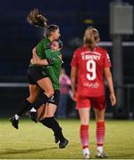 11 November 2023; Jessica Fitzgerald of Peamount United celebrates after scoring her side's first goal with team-mate Lauryn O’Callaghan, right, during the SSE Airtricity Women's Premier Division match between Peamount United and Sligo Rovers at PRL Park in Greenogue, Dublin. Photo by Stephen McCarthy/Sportsfile