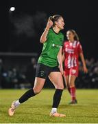 11 November 2023; Erin McLoughlin of Peamount United celebrates after scoring her side's third goal, a penalty, during the SSE Airtricity Women's Premier Division match between Peamount United and Sligo Rovers at PRL Park in Greenogue, Dublin. Photo by Stephen McCarthy/Sportsfile