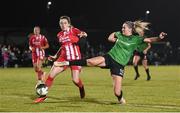 11 November 2023; Erin McLoughlin of Peamount United in action against Amy Roddy of Sligo Rovers during the SSE Airtricity Women's Premier Division match between Peamount United and Sligo Rovers at PRL Park in Greenogue, Dublin. Photo by Stephen McCarthy/Sportsfile