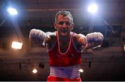 11 November 2023; Dean Walsh of St Ibars/St Josephs Boxing Club, Wexford, celebrates victory over Eugene McKeever of Holy Family Drogheda Boxing Club, Louth, after their light middleweight 71kg final bout at the IABA National Elite Boxing Championships 2024 Finals at the National Boxing Stadium in Dublin. Photo by Seb Daly/Sportsfile