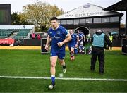 12 November 2023; Leinster captain Dan Sheehan runs out before the United Rugby Championship match between Dragons and Leinster at Rodney Parade in Newport, Wales. Photo by Harry Murphy/Sportsfile