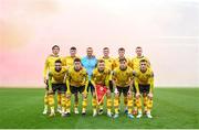 12 November 2023; The St Patrick's Athletic team, back row, from left, David Norman, Joe Redmond, Dean Lyness, Chris Forrester, Conor Carty and Mark Doyle, with, front row, Jake Mulraney, Kian Leavy, Jamie Lennon, Anto Breslin and Sam Curtis before the Sports Direct FAI Cup Final between Bohemians and St Patrick's Athletic at the Aviva Stadium in Dublin. Photo by Stephen McCarthy/Sportsfile