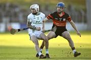 12 November 2023; Owen Wall of O'Loughlin Gaels in action against Michael Doyle of Mount Leinster Rangers during the AIB Leinster GAA Hurling Senior Club Championship quarter-final match between Mount Leinster Rangers, Carlow, and O'Loughlin Gaels, Kilkenny, at Netwatch Cullen Park in Carlow. Photo by David Fitzgerald/Sportsfile