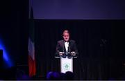 11 November 2023; PTSB chief executive Eamonn Crowley speaking during the Team Ireland Olympic Ball at the Mansion House in Dublin. The event was a joint celebration of the brilliant performances of Team Ireland athletes at the European Games this summer, as well as the announcement of the winners of the Olympic Federation of Ireland Annual Awards. The event was attended by the Minister for Tourism, Culture, Arts, Gaeltacht, Sport and Media, Catherine Martin TD, Minister of State for Sport and Physical Education, Thomas Byrne TD, Olympic medallists, European Games athletes, Team Ireland Sponsors and Partners, Sport Ireland and the wider Olympic family. Photo by Brendan Moran/Sportsfile