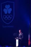 11 November 2023; Team Ireland 2024 Chef de Mission Gavin Noble speaking during the Team Ireland Olympic Ball at the Mansion House in Dublin. The event was a joint celebration of the brilliant performances of Team Ireland athletes at the European Games this summer, as well as the announcement of the winners of the Olympic Federation of Ireland Annual Awards. The event was attended by the Minister for Tourism, Culture, Arts, Gaeltacht, Sport and Media, Catherine Martin TD, Minister of State for Sport and Physical Education, Thomas Byrne TD, Olympic medallists, European Games athletes, Team Ireland Sponsors and Partners, Sport Ireland and the wider Olympic family. Photo by Brendan Moran/Sportsfile