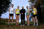 15 November 2023; Fardosa Flanagan, Marketing at 123.ie, centre, with, from left, Keelan Kilrehill, Roise Roberts, Avril Millerick and Cathal O'Reilly pictured at the launch of the 123.ie National Senior and Even Age Cross Country Championships which take place in Gowran Demesne on Sunday November 19th 2023. Tickets and further information available at AthleticsIreland.ie. Photo by David Fitzgerald/Sportsfile