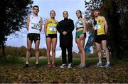 15 November 2023; Fardosa Flanagan, Marketing at 123.ie, centre, with, from left, Keelan Kilrehill, Roise Roberts, Avril Millerick and Cathal O'Reilly pictured at the launch of the 123.ie National Senior and Even Age Cross Country Championships which take place in Gowran Demesne on Sunday November 19th 2023. Tickets and further information available at AthleticsIreland.ie. Photo by David Fitzgerald/Sportsfile