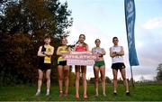 15 November 2023; Kate Hayden, centre, with, from left, Cathal O'Reilly, Roise Roberts, Avril Millerick and Keelan Kilrehill pictured at the launch of the 123.ie National Senior and Even Age Cross Country Championships which take place in Gowran Demesne on Sunday November 19th 2023. Tickets and further information available at AthleticsIreland.ie. Photo by David Fitzgerald/Sportsfile