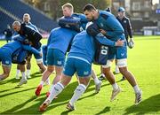 17 November 2023; Max Deegan, right, is tackled by Tadhg Furlong during a Leinster Rugby captain's run at the RDS Arena in Dublin. Photo by Harry Murphy/Sportsfile