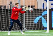 17 November 2023; Sander Tangvik of Norway before the UEFA European Under-21 Championship Qualifier match between Norway and Republic of Ireland at Marienlyst Stadion in Drammen, Norway. Photo by Marius Simensen/Sportsfile