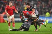 18 November 2023; Edwin Edogbo of Munster is tackled by Sti Sithole of DHL Stormers during the United Rugby Championship match between Munster and DHL Stormers at Thomond Park in Limerick. Photo by David Fitzgerald/Sportsfile
