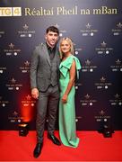 18 November 2023; Limerick ladies footballer Róisín Ambrose with Limerick hurler Aaron Gillane upon arrival at at the TG4 All-Ireland Ladies Football All Stars Awards banquet, in association with Lidl, at the Bonnington Dublin Hotel. Photo by Brendan Moran/Sportsfile