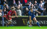 18 November 2023; Sam Prendergast of Leinster scores his side's first try during the United Rugby Championship match between Leinster and Scarlets at the RDS Arena in Dublin. Photo by Harry Murphy/Sportsfile