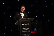 18 November 2023; Uachtarán Cumann Peil Gael na mBan Mícheál Naughton speaking at the TG4 All-Ireland Ladies Football All Stars Awards banquet, in association with Lidl, at the Bonnington Dublin Hotel. Photo by Brendan Moran/Sportsfile