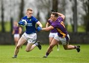 19 November 2023; Páraic McKenny of Ardee St Mary’s in action against Shane Cunningham of Kilmacud Crokes during the AIB Leinster GAA Football Senior Club Championship Semi-Final match between Ardee St Mary's, Louth, and Kilmacud Crokes, Dublin, at Pairc Mhuire in Ardee, Louth. Photo by Daire Brennan/Sportsfile