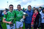 19 November 2023; Cian O'Connor, centre, of Milltown-Castlemaine with father and Kerry Senior football manager Jack O'Connor and mother Bridie and Éanna O'Connor, left, after the Kerry County Intermediate Football Championship Final match between Fossa and Milltown/Castlemaine at Austin Stack Park in Tralee, Kerry. Photo by David Fitzgerald/Sportsfile