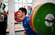 20 November 2023; Jimmy O'Brien during a gym session on the Leinster Rugby 12 Counties Tour at the South East Technological University in Carlow. Photo by Harry Murphy/Sportsfile