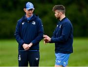 20 November 2023; Head coach Leo Cullen speaks to Ross Byrne during a squad training session on the Leinster Rugby 12 Counties Tour at Kilkenny College in Kilkenny. Photo by Harry Murphy/Sportsfile