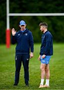 20 November 2023; Head coach Leo Cullen speaks to Ross Byrne during a squad training session on the Leinster Rugby 12 Counties Tour at Kilkenny College in Kilkenny. Photo by Harry Murphy/Sportsfile