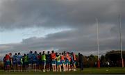 20 November 2023; Leinster players huddle during a squad training session on the Leinster Rugby 12 Counties Tour at Kilkenny College in Kilkenny. Photo by Harry Murphy/Sportsfile