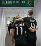 21 November 2023; James McClean and Shane Duffy of Republic of Ireland return to the dressing room after the international friendly match between Republic of Ireland and New Zealand at Aviva Stadium in Dublin. Photo by Stephen McCarthy/Sportsfile