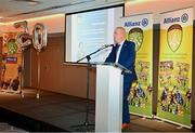 24 November 2023; Irish National Teachers' Organisation General Secretary John Boyle speaking at the launch of the Allianz Cumann na mBunscol 50th anniversary book, &quot;50 Bliain ag Fás’, at Croke Park in Dublin. Photo by Sam Barnes/Sportsfile