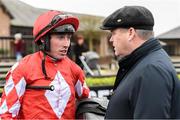 25 November 2023; Jack Kennedy with trainer Gordon Elliott after winning the John Lynch Carpets 3 Year Old Maiden Hurdle with Mighty Bandit on day one of the Punchestown Winter Festival at Punchestown Racecourse in Kildare. Photo by Matt Browne/Sportsfile