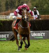 25 November 2023; Favori De Champdou, with Jack Kennedy up, on their way to winning the Liam & Valerie Brennan Florida Pearl Novice Steeplechase after jumping the last on day one of the Punchestown Winter Festival at Punchestown Racecourse in Kildare. Photo by Matt Browne/Sportsfile