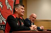 1 December 2023; New Dundalk owner Brian Ainscough, left, and Dundalk chief operating officer Martin Connolly during Dundalk FC press conference at Youth Development Centre in Oriel Park, Dundalk. Photo by Ben McShane/Sportsfile