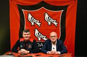 1 December 2023; New Dundalk owner Brian Ainscough, left, and Dundalk chief operating officer Martin Connolly during Dundalk FC press conference at Youth Development Centre in Oriel Park, Dundalk. Photo by Ben McShane/Sportsfile