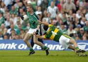 11 July 2004; Tommy Stack, Limerick, in action against Aidan O'Mahony, Kerry. Bank of Ireland Munster Senior Football Championship Final, Limerick v Kerry, Gaelic Grounds, Limerick. Picture credit; Brendan Moran / SPORTSFILE