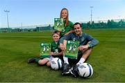 7 September 2013; Republic of Ireland's John O'Shea with Kelley Doherty, age 10, and Paraic Doyle, age 10, at the launch of the FAI Child Welfare Policy. Gannon Park, Malahide, Co. Dublin. Picture credit: David Maher / SPORTSFILE