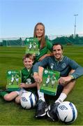 7 September 2013; Republic of Ireland's John O'Shea with Kelley Doherty, age 10, and Paraic Doyle, age 10, at the launch of the FAI Child Welfare Policy. Gannon Park, Malahide, Co. Dublin. Picture credit: David Maher / SPORTSFILE
