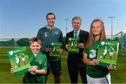 7 September 2013; Republic of Ireland's John O'Shea and FAI Chief Executive John Delaney with Kelley Doherty, age 10, and Paraic Doyle, age 10, at the launch of the FAI Child Welfare Policy. Gannon Park, Malahide, Co. Dublin. Picture credit: David Maher / SPORTSFILE