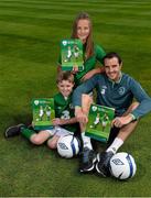 7 September 2013; Republic of Ireland's John O'Shea with Kelley Doherty, age 10, and Paraic Doyle, age 10, at the launch of the FAI Child Welfare Policy. Gannon Park, Malahide, Co. Dublin. Picture credit: David Maher / SPORTSFILE