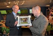 7 September 2013; On the eve of the All-Ireland Hurling Final, Clare hurling legend Jamesie O’Connor gave a unique tour of Croke Park stadium as part of the Bord Gáis Energy Legends Tour Series. Jamesie O’Connor receives a framed photograph from John Campbell, Croke Park Tours, after the tour. The Final Bord Gáis Energy Legends Tour of the year will take place on Saturday, 21st September and will feature former Mayo player, Willie Joe Padden. Full details are available on www.crokepark.ie/events. Croke Park, Dublin. Picture credit: Barry Cregg / SPORTSFILE