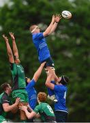 7 September 2013; Collie Joyce Aherne, Leinster, wins the lineout from Cian Romaine, Connacht. Under 19 Interprovincial, Leinster v Connacht, Templeville Road, Dublin. Photo by Sportsfile