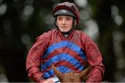 7 September 2013; An emotional jockey Chris Hayes as he is lead into the winners enclosure after he won the Coolmore Fusaichi Pegasus Matron Stakes, and his first Group 1 victory, aboard La Collina. Leopardstown Racecourse, Leopardstown, Co. Dublin. Picture credit: Barry Cregg / SPORTSFILE