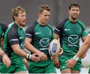 7 September 2013; Matt Healy, Connacht, centre, celebrates with team-mates after scoring his side's second try. Celtic League 2013/14, Round 1, Connacht v Zebre, Sportsground, Galway. Picture credit: Ray Ryan / SPORTSFILE