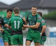 7 September 2013; Robbie Henshaw, Connacht, is congratulated after the game. Celtic League 2013/14, Round 1, Connacht v Zebre, Sportsground, Galway. Picture credit: Ray Ryan / SPORTSFILE