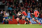 7 September 2013; Nick De Luca, Edinburgh, is tackled by Casey Laulala, Munster. Celtic League 2013/14, Round 1, Munster v Edinburgh Rugby, Musgrave Park, Cork. Picture credit: Diarmuid Greene / SPORTSFILE