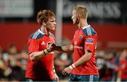 7 September 2013; Munster's Cian Bohane, right, with team-mate Sean Dougall after the game. Celtic League 2013/14, Round 1, Munster v Edinburgh Rugby, Musgrave Park, Cork. Picture credit: Diarmuid Greene / SPORTSFILE