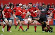 7 September 2013; James Coughlan, Munster, supported by team-mates Johne Murphy and Sean Dougall, is tackled by Ben Atiga, Edinburgh. Celtic League 2013/14, Round 1, Munster v Edinburgh Rugby, Musgrave Park, Cork. Picture credit: Diarmuid Greene / SPORTSFILE