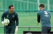 8 September 2013; Republic of Ireland's David Forde and Kieren Westwood during squad training ahead of their 2014 FIFA World Cup Qualifier Group C game against Austria on Tuesday. Republic of Ireland Squad Training, Gannon Park, Malahide, Co. Dublin. Picture credit: David Maher / SPORTSFILE