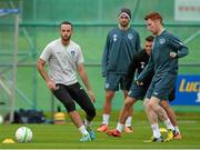 8 September 2013; Republic of Ireland's Marc Wilson, left, and Stephen Quinn during squad training ahead of their 2014 FIFA World Cup Qualifier Group C game against Austria on Tuesday. Republic of Ireland Squad Training, Gannon Park, Malahide, Co. Dublin. Picture credit: David Maher / SPORTSFILE