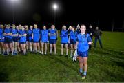 7 December 2023; UCD captain Ciara Lawlor makes a speech after the 3rd Level Ladies Football League Division 2 final match between UCD and Ulster University at Dundalk Institute of Technology in Dundalk, Louth. Photo by Ben McShane/Sportsfile