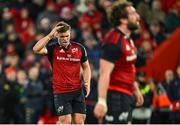 9 December 2023; Jack Crowley of Munster reacts to missing a last minute drop goal attempt during the Investec Champions Cup Pool 3 Round 1 match between Munster and Aviron Bayonnais at Thomond Park in Limerick. Photo by Brendan Moran/Sportsfile