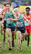 10 December 2023; Jonas Stafford, left, and Shane Brosnan of Ireland compete in the U20 men's 5000m during the SPAR European Cross Country Championships at Laeken Park in Brussels, Belgium. Photo by Sam Barnes/Sportsfile