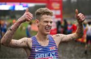 10 December 2023; Will Barnicoat of Great Britain celebrates after winning the U23 men's 7000m during the SPAR European Cross Country Championships at Laeken Park in Brussels, Belgium. Photo by Sam Barnes/Sportsfile